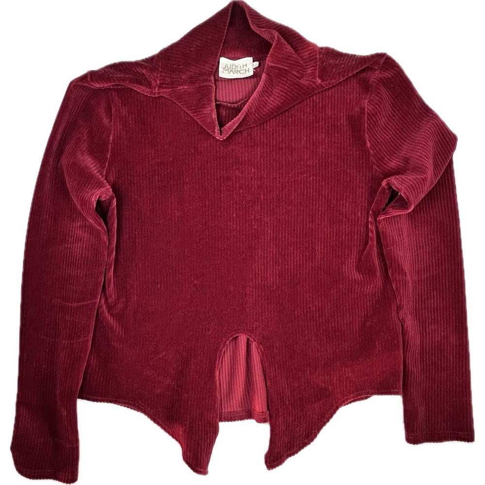 Judith March Burgundy Ribbed Velour Mock Neck Split Hem Top 1478T-1 Womens Large